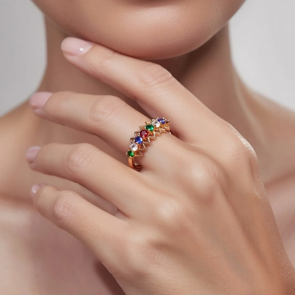 Swarovski Elements Rainbow Crystal Stackable Band Ring, Size 9